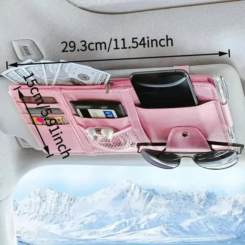 Car Sun Visor Organizer Multi-Pocket Auto Interior Accessories Pocket Organizer Car Document Storage Pouch Pen Holder
