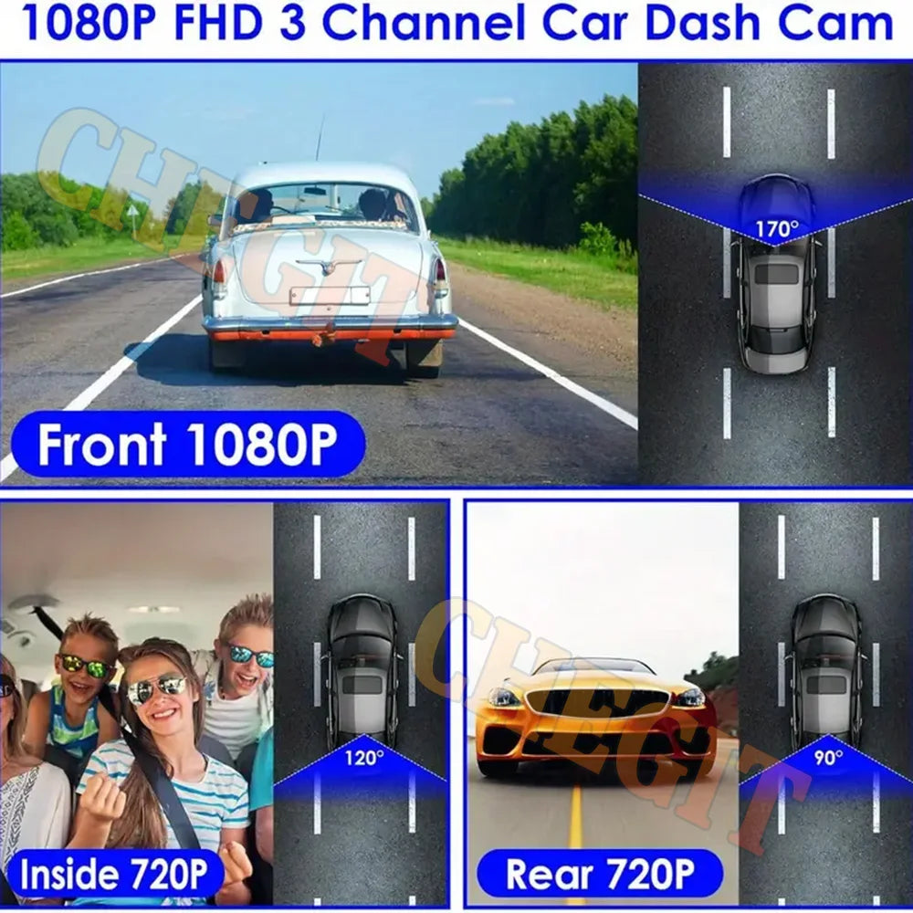 3Camera WIFI Dash Cam 2cam Car Camera 1080P Video Recorder Car DVR Front Rear View Camera Night Vision Black Box Car Accessories