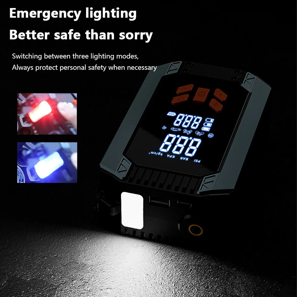 LED dual screen digital display, real-time monitoring of battery and tire pressure, wireless vehicle air pump