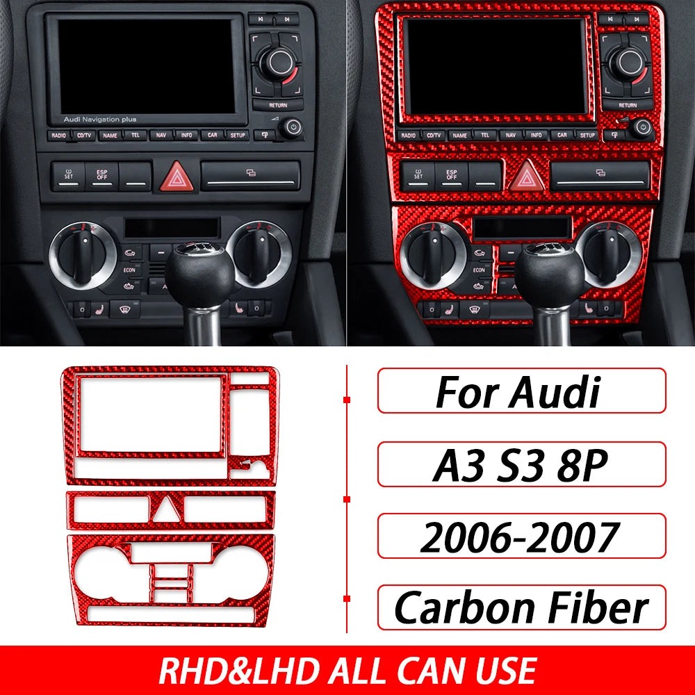 For Audi A3 S3 8P 2006 2007 Car Accessories Carbon Fiber Central AC Radio CD Navigation Panel Set Trim Cover Interior Sticker