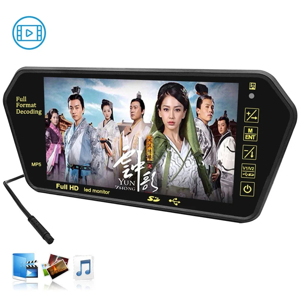 7 Inch Screen LCD Full HD Mirror Parking Monitor Bluetooth USB FM Video Player Automatic Display