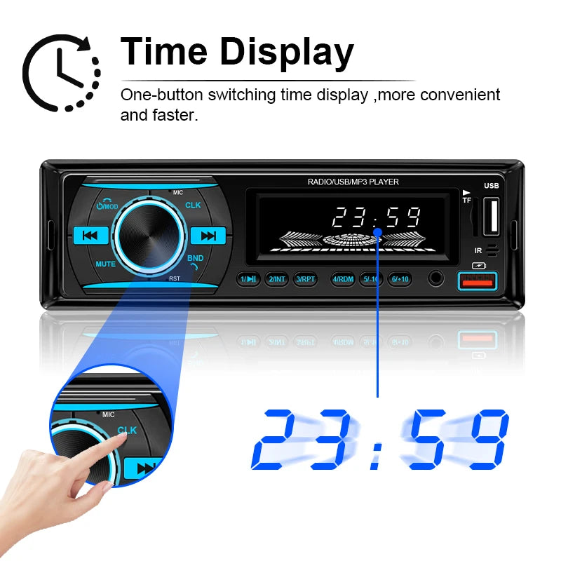 Hippcron Car 1din Radio Audio Stereo Bluetooth Multimedia Digital MP3 Player Stereos For Car Universal With Aux Input USB
