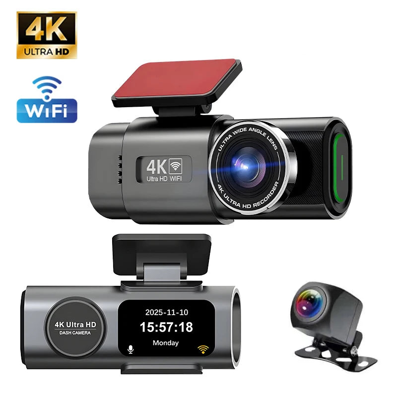 Dash Cam 4K UHD Recording Car Camera DVR Night Vision Video Recorder Built-In Wi-FiSupport GPS 24H Parking