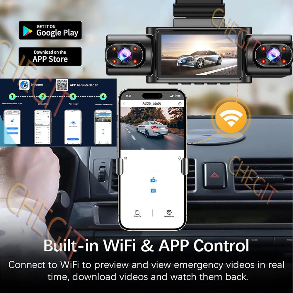 2026 New 360° Car Dash Cam 4 Channel HD 1080P Car DVR WiFi Dash Cam Loop Recording Night Vision 24H Parking Monitor Black Box