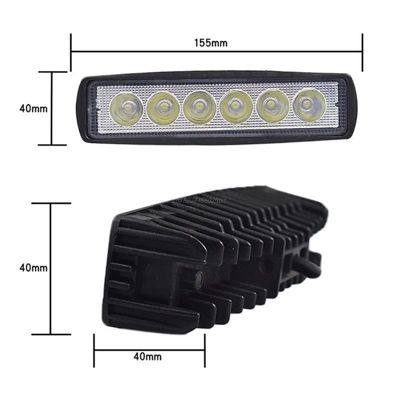 18W 6 LED Car LED Work Light DRL Spotlight High Bright Waterproof Auto Offroad SUV Truck Headlights Driving Lamp 12V