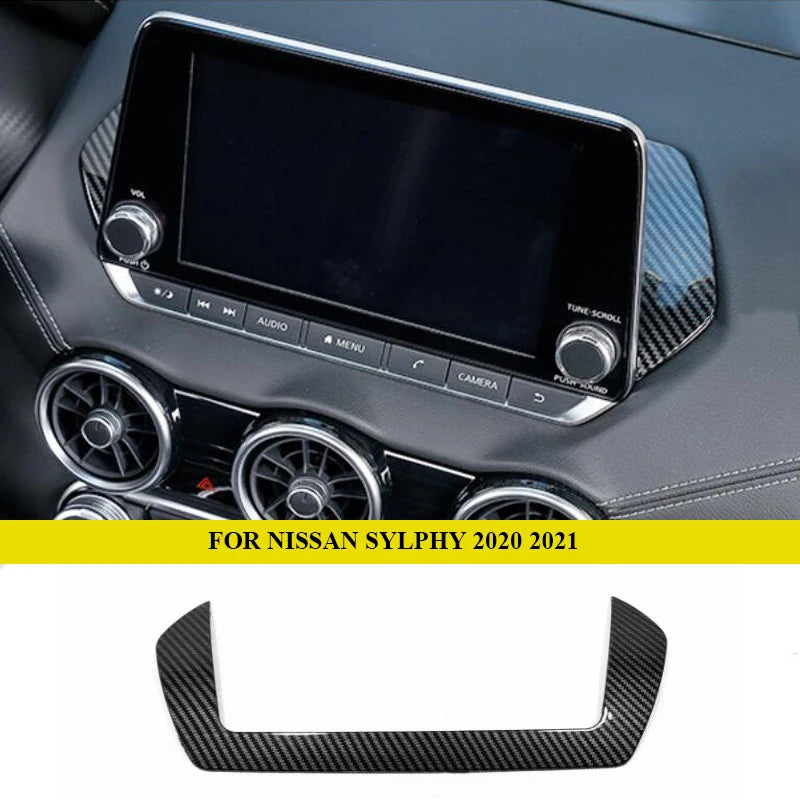 Car Interior Accessories For Nissan Bluebird Sylphy 2020 2021 2022 ABS Carbon Fiber Front Center Air Outlet Vent Cover Trim