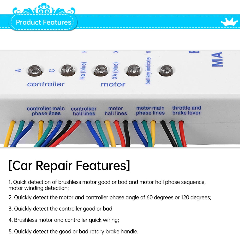 Electromobile Repair Device Electric Vehicle Controller Battery Test Maintenance Detect for 24V 36V 48V 60V 72V E-bike Tester