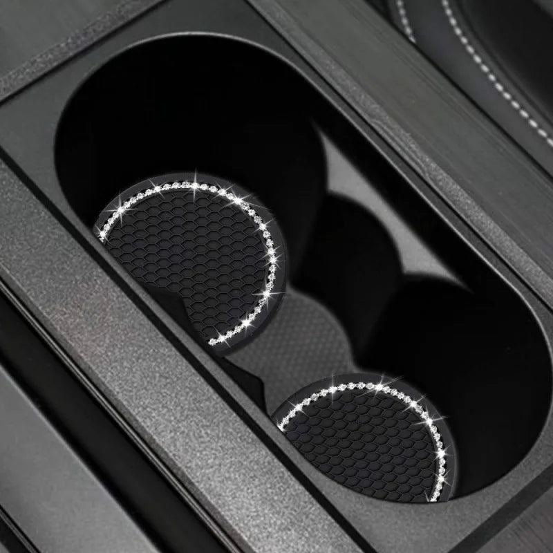 4pcs Car Interior Set 2pcs Cup Mat + 2pcs Ignition Decoration Ring Good-looking Practical Car Interior Accessories