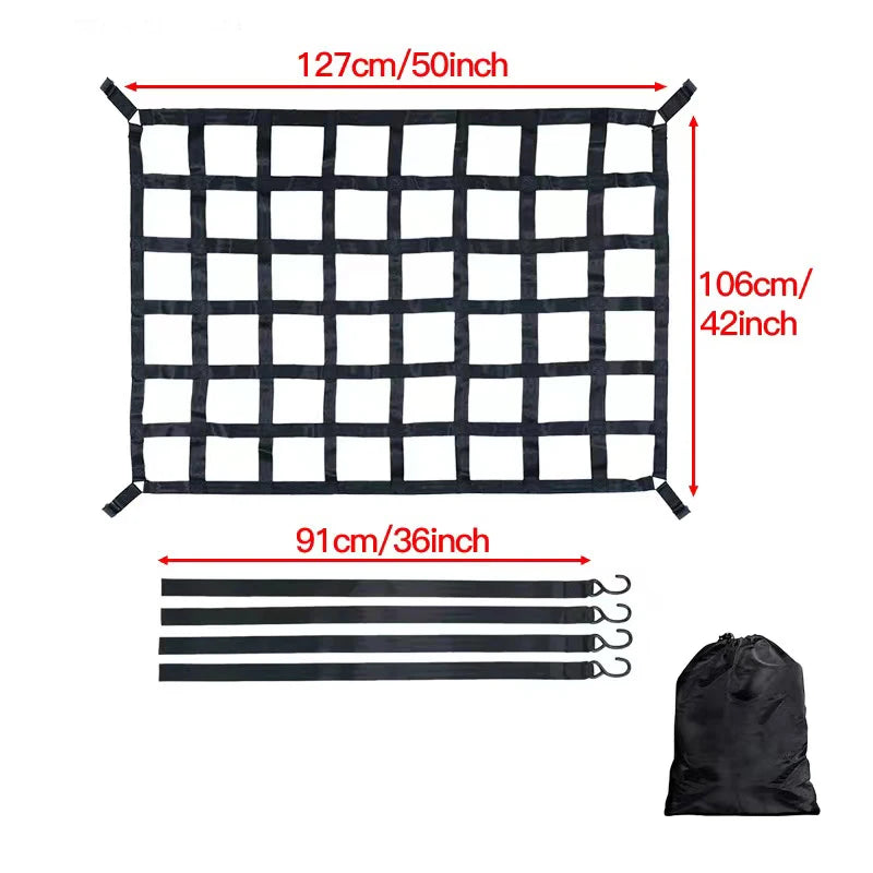 Car Trunk Rooftop Net Mesh Cargo Net Heavy Cargo Net Truck Trailer Dumpster Extend Mesh Covers Luggage Nets With 4 Fixed Belt