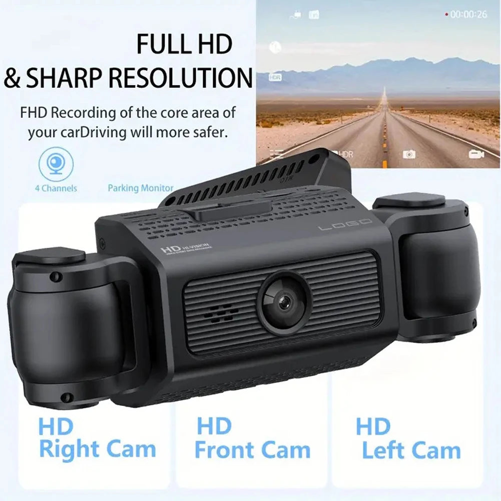 4 Channel 1080P Dash Cam Front and Rear Inside Car Dash Camera Night Vision Driving Video Recorder for Cars