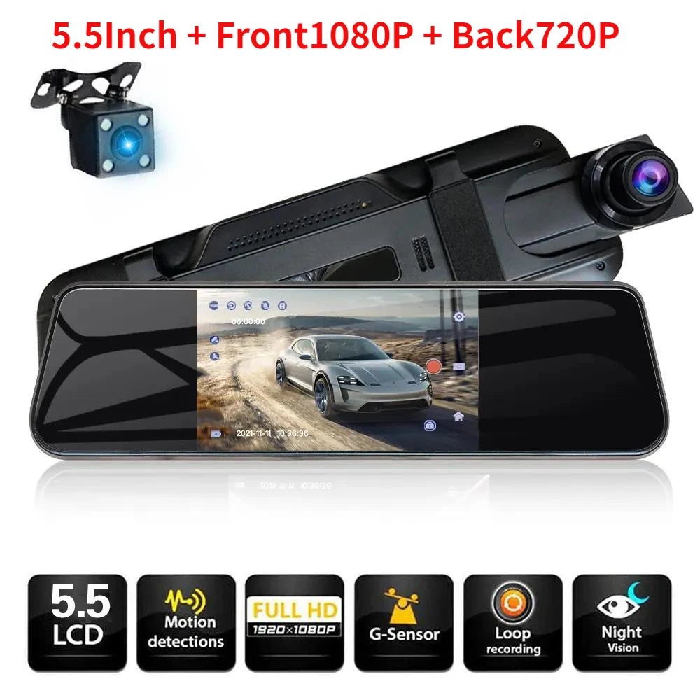 2K 10 Inch Dash Cam DVR Car Front and Rear Dual Camera Mirror Recorder HD Dashboard Video Night Vision WiFi Parking Monitor