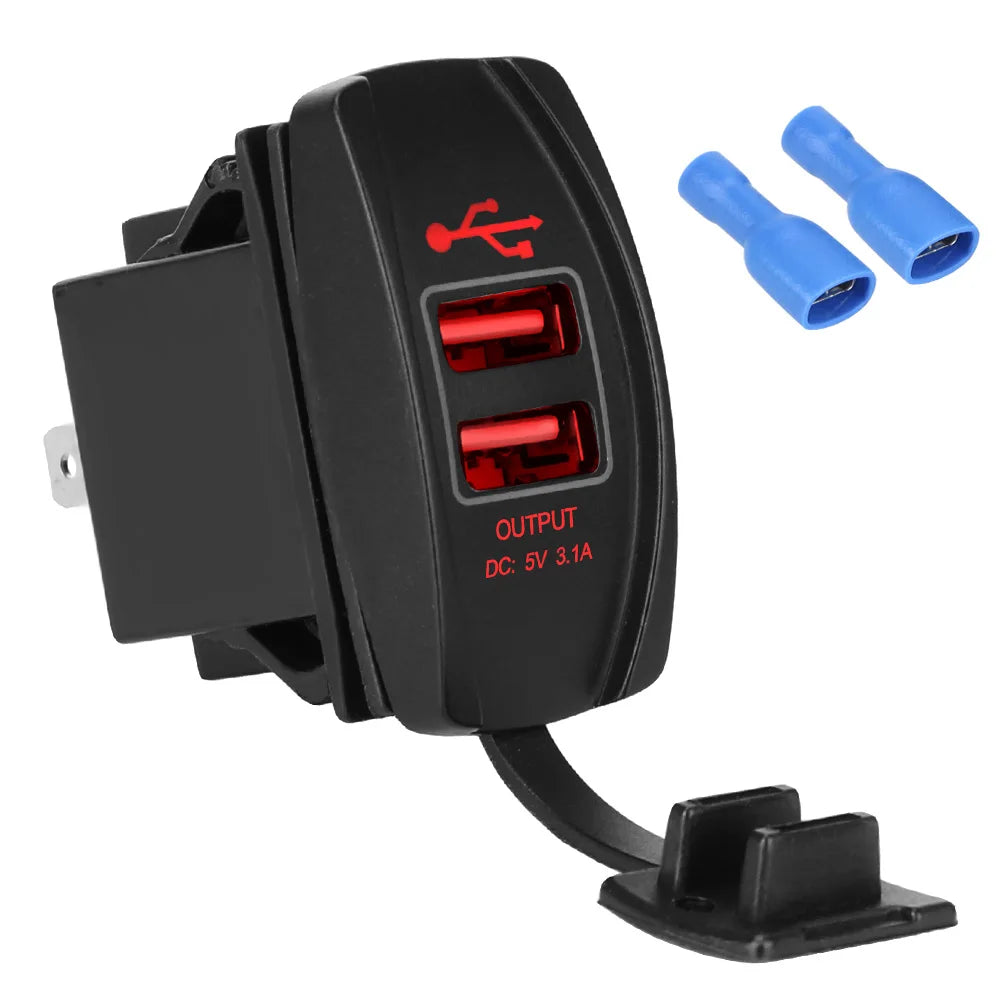 Car Charger 5V 3.1A LED Dustproof Phone Charger Waterproof Auto Adapter Dual USB Ports for Car RV Camper Caravans