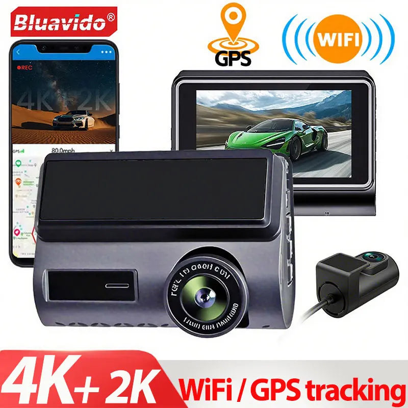 Dash Cam 4K Front and 2.5K Rear Dual Camera GPS WiFi with IMX415 Night Vision 3" Screen APP Control 24H Parking Monitor Tracking