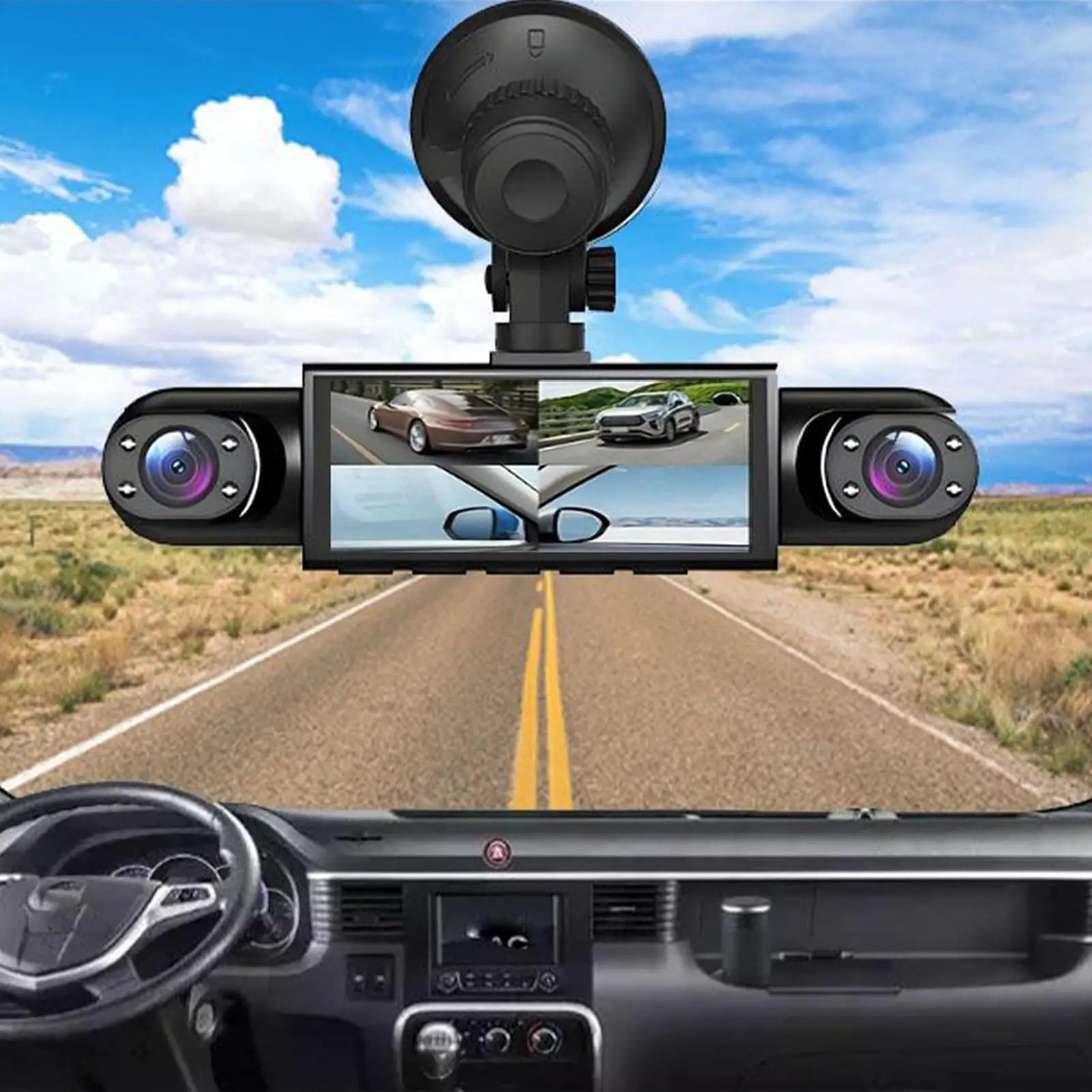 Dashboard Camera 4 Channel Battery Powered Dash Cam 1080P High Definition Monitor With 32G Card Reversing Image For RV Vehicle