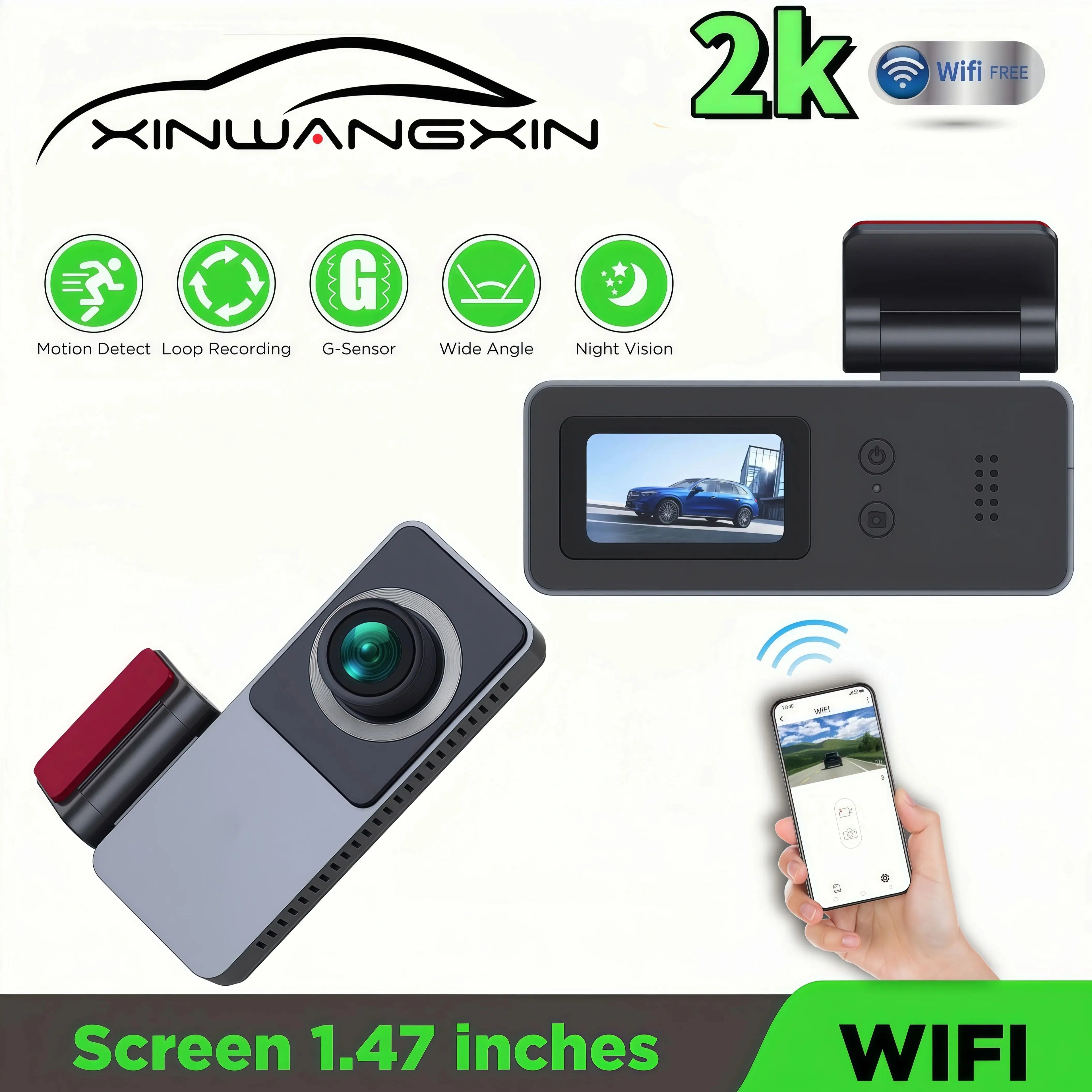 Car DVR HD2K Dash Cam W/ 1.47" IPS Screen car camera WiFi DVR WiFi Vehicle DVR  Car DVR Came