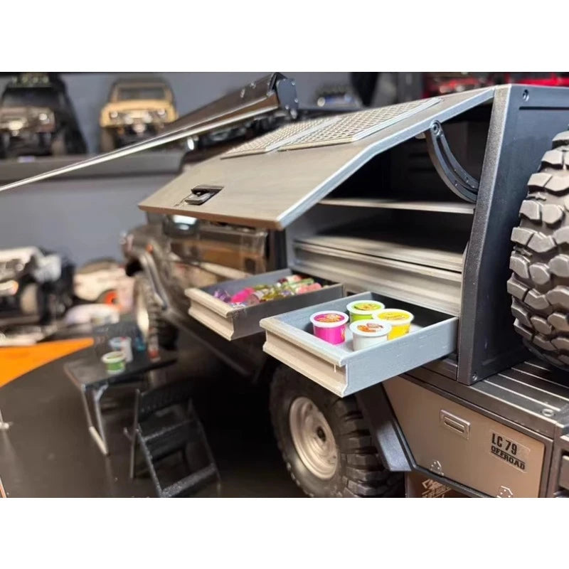 For RGT EX86160 1/10 LC79 RC Crawler Pickup Truck Bed Storage Box 3D Printed Tool Box with Simulation Fridge Decoration Parts
