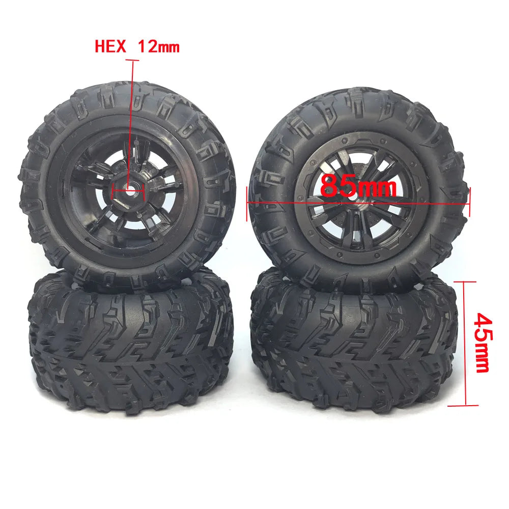 4Pcs Anti Slip Rubber Wheel Tyre Wear-resistant Off-road Vehicle Tires Soft for Smax 1625 1635 Wltoys 144001 124018 HBX 16889