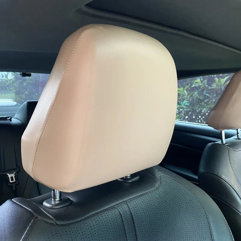 Waterproof PU Leather Car Headrest Cover Universal Elastic Auto Pillowcase Front Seat Headrests Dust Cover Car Truck Accessories