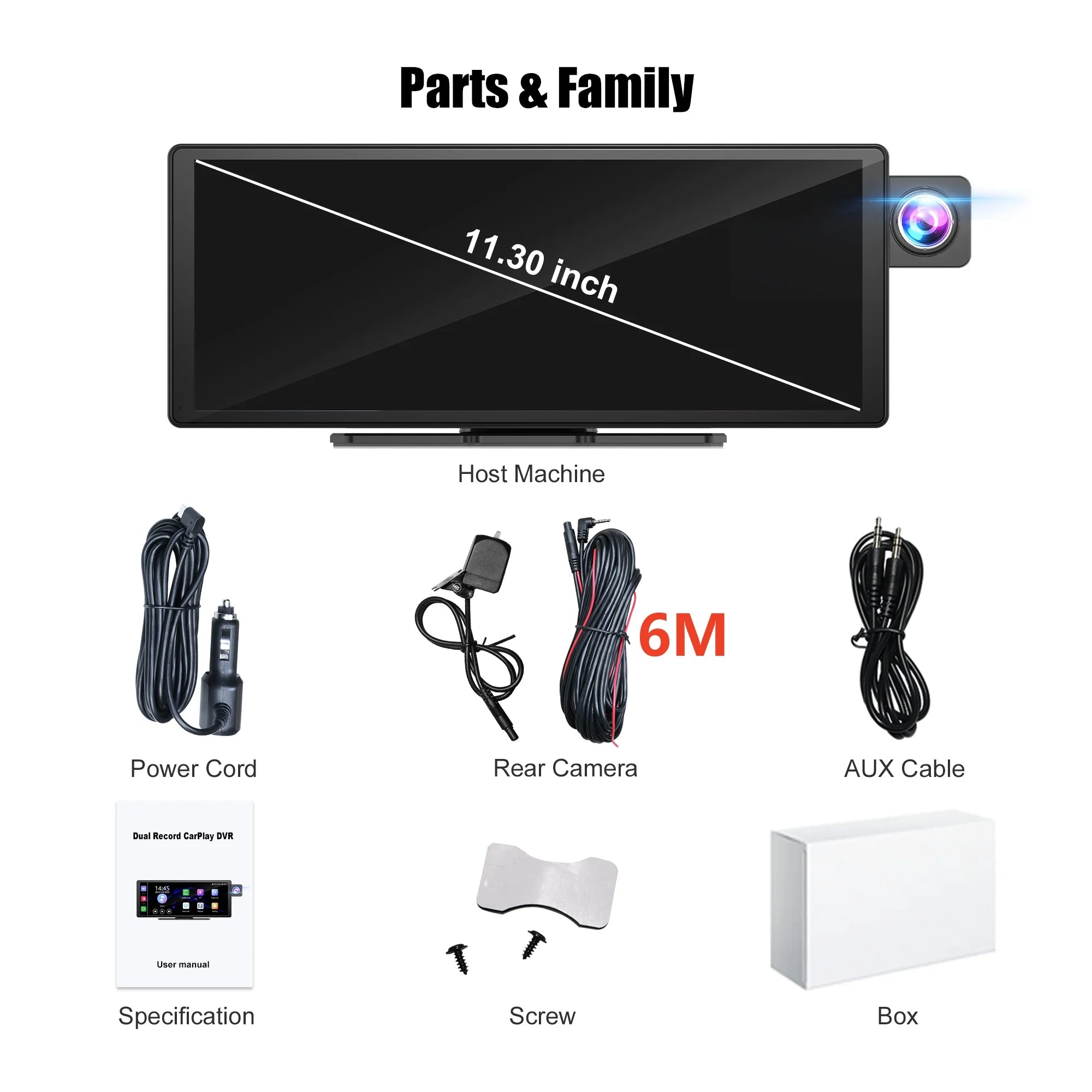 Dash Cam11.3"  4K 2160P Rearview Camera Carplay & Android Auto GPS Navigation with Voice Control Car DVR BT FM Monitor