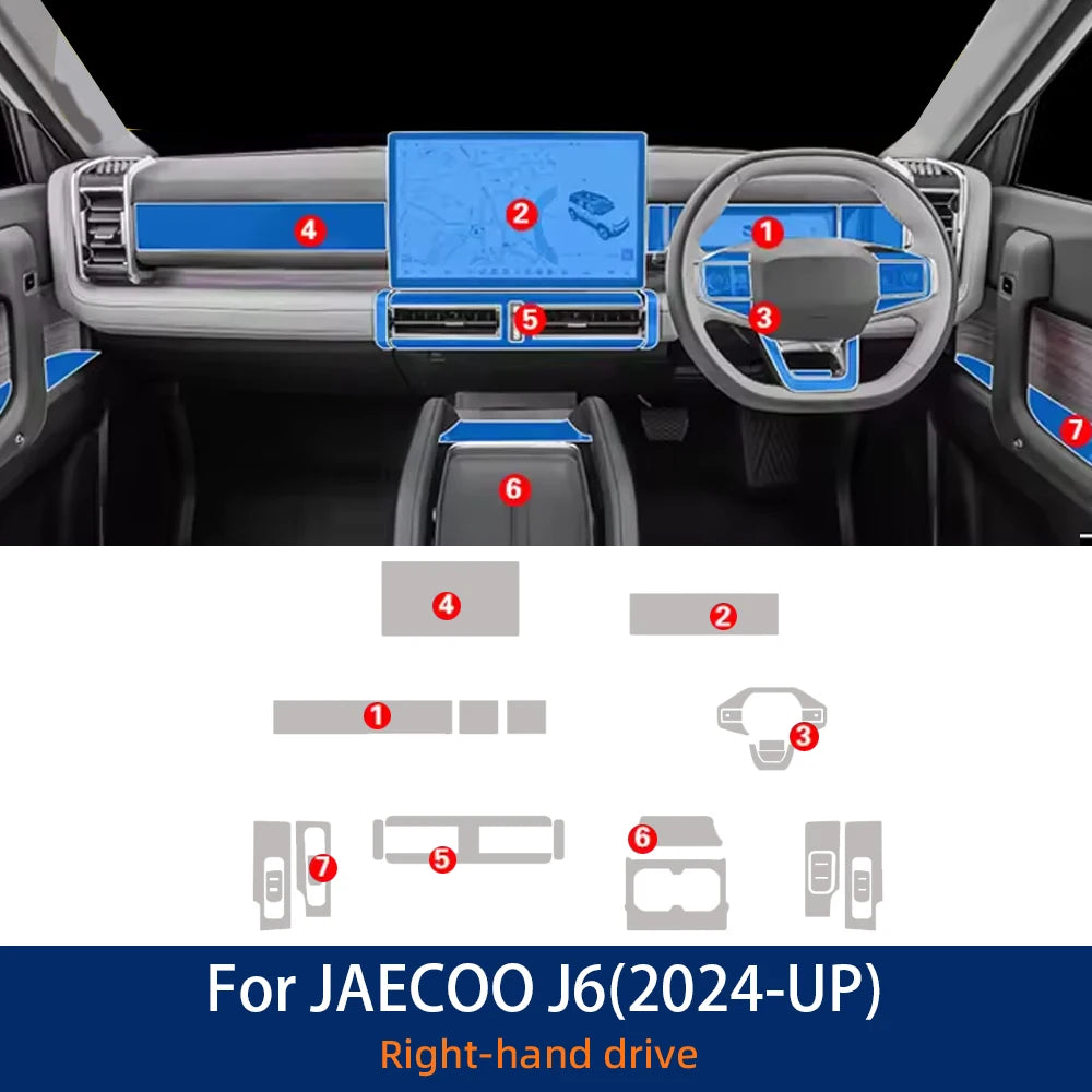 For JAECOO J6 Chery Icar 03 2024 2025 Interior Anti-scratch Protector Film Car Door Center Console Dashboard Navigation TPU