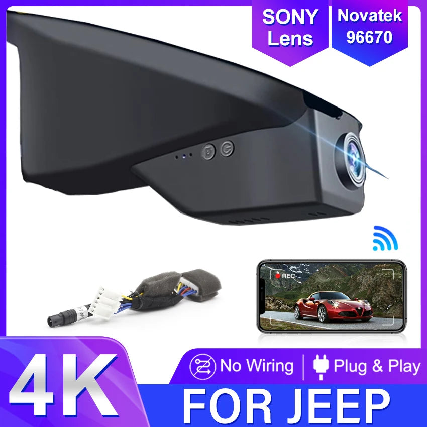 Dash Cam for Jeep Compass (2nd Gen) 2018 2019 2020 2021 2022 2023 2024 2025, Car DVR Camera WIFI Connection APP Control, Dashcam