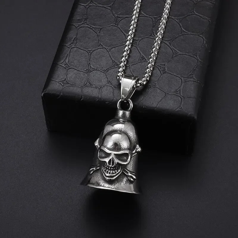 Collar con colgante de campana de calavera dominante punk retro adecuado para hombres, accesorios de ciclismo y motocicleta, regalo