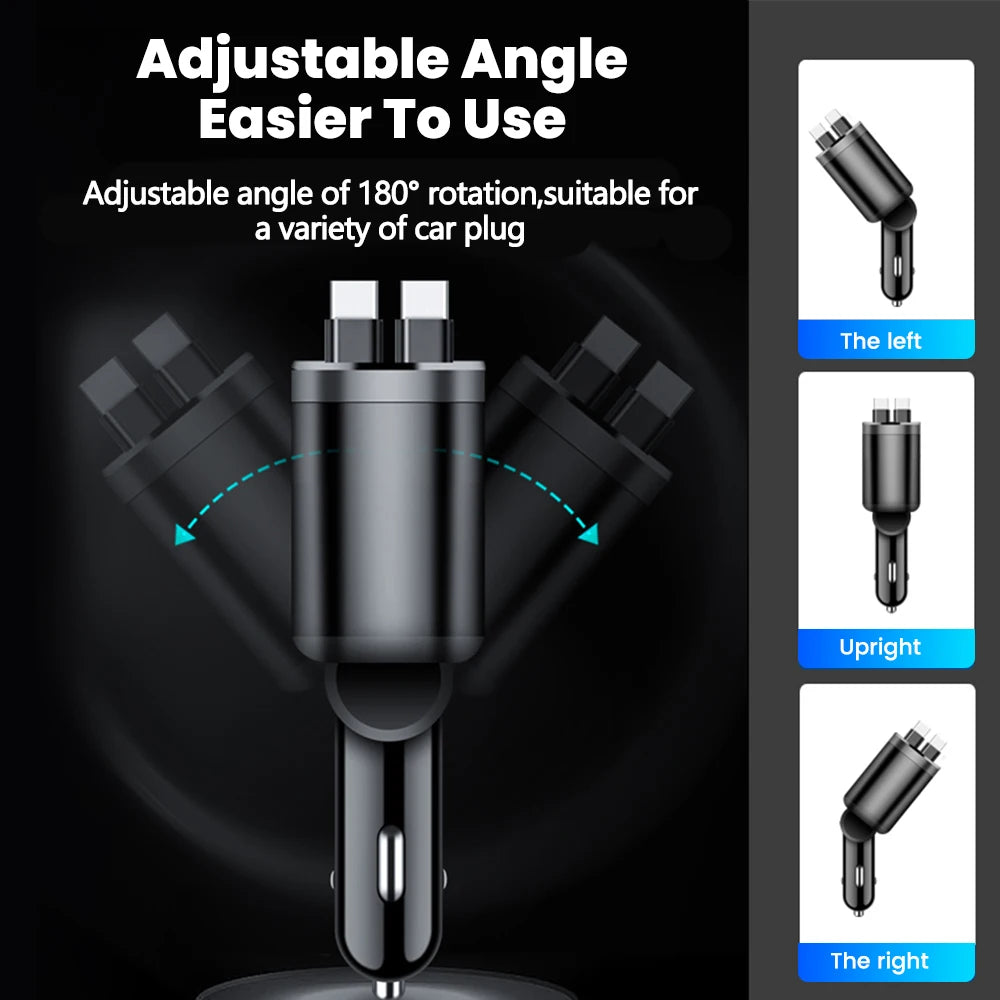 150w Car Charger USB+ Dual Type-C+Dual Type-C Stretching Cable PD Fast Charging Car Phone Digital Display Adapter For Cellphones