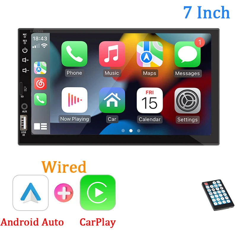 7“ Car Radio 1 Din Multimedia Player With Android Auto Carplay HD Touch Screen FM AUX Input Bluetooth MirrorLink Autoradio