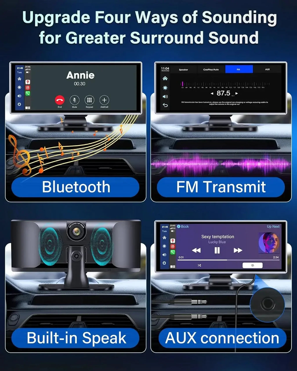11.26 inch Dash Cam Car Monitor 4K Camera Wireless Carplay & Android Auto GPS Navigation Bluetooth5.0 Dashboard Car DVR FM  AUX