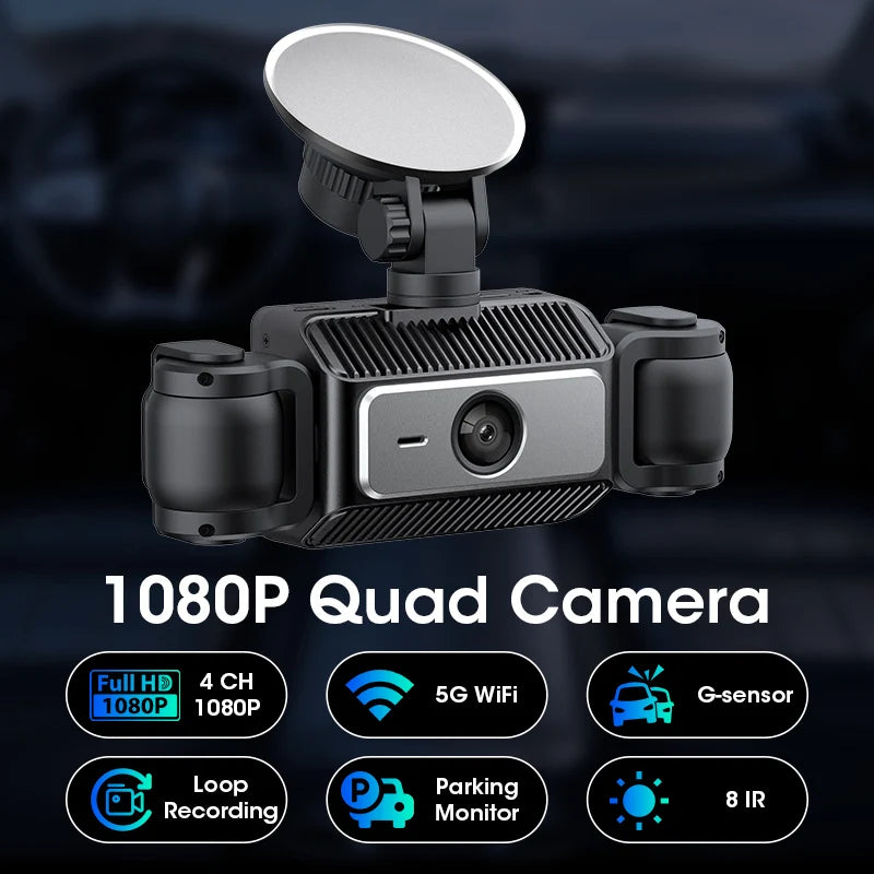 4 Channel Mini Dash Cam Car Camera 360° Front Left Right Rear View Car DVR Video Recorder G-Sensor Night Vision & Loop Recording