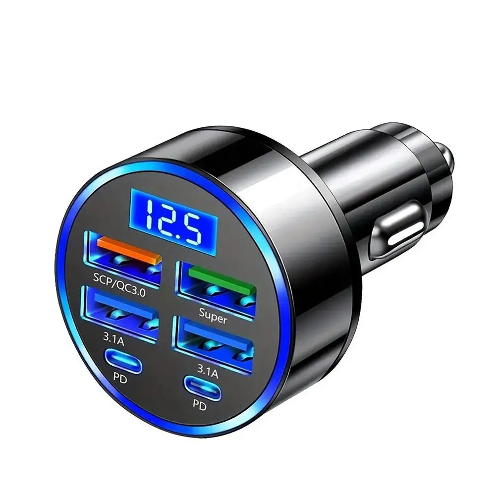 Car fast charging head 6 in 1 USB C Car Phone Charger Adapter 4 Ports Usb With Voltage Detection Car Power Adapter