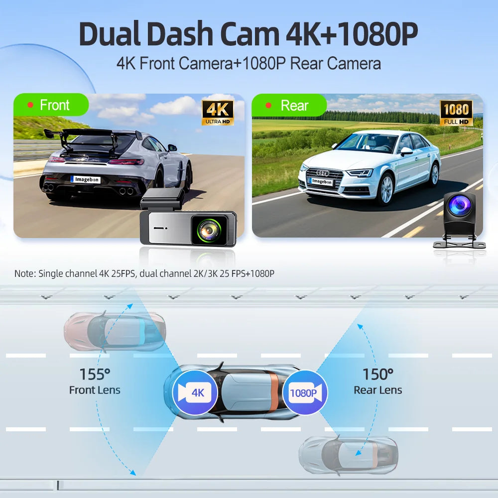 Imagebon Q7 4K Dash Cam with ADAS Car DVR 1.47″ Dash Camera Wifi AR Real-Time Navigation Voice Control