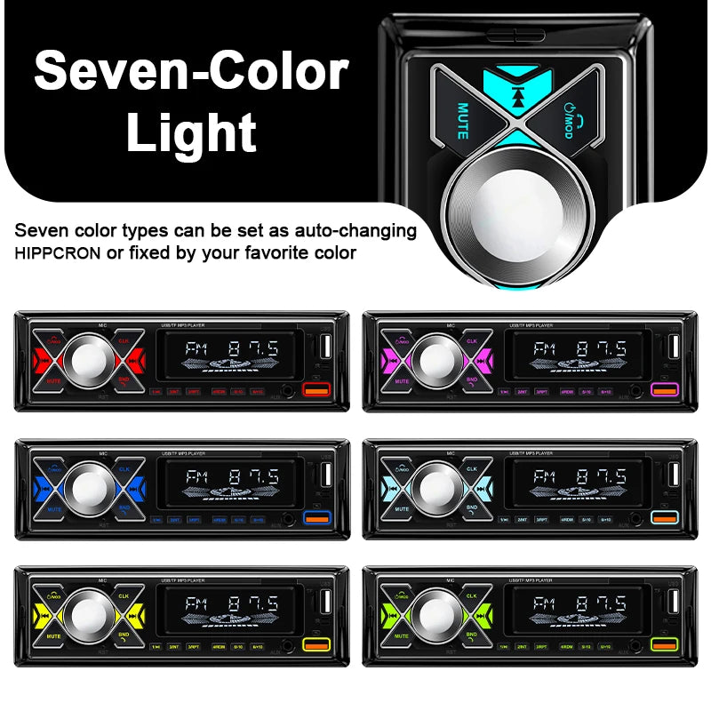 Car Audio 1 din Radio Stereo Receiver Digital Bluetooth MP3 Player Colorful With Dual USB AUX Inputs Auto Multimedia Automotive