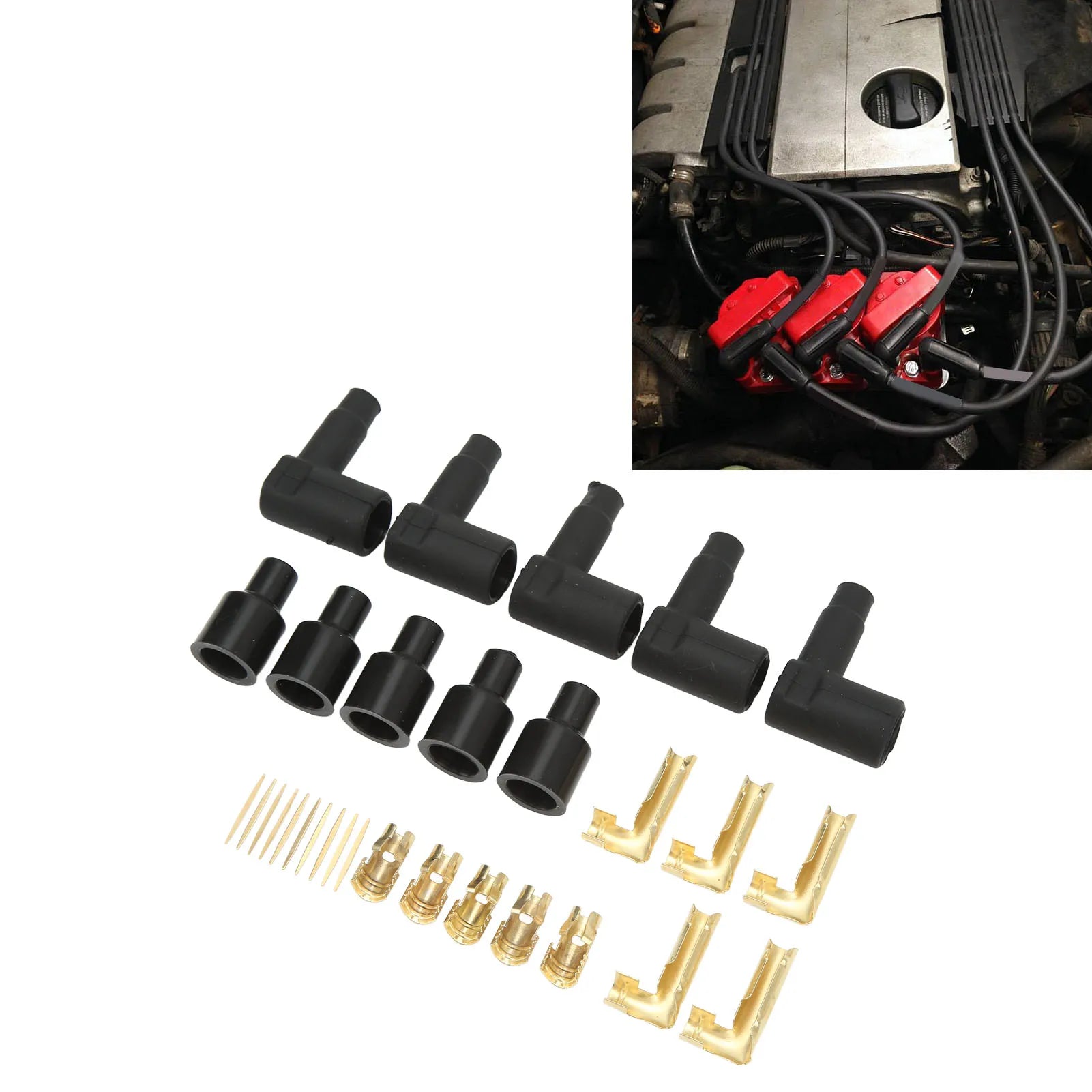 30PCS Spark Plug Coil Wire Boot Black Rubber Material Terminal Kit Fit for 6‑10mm Wires new