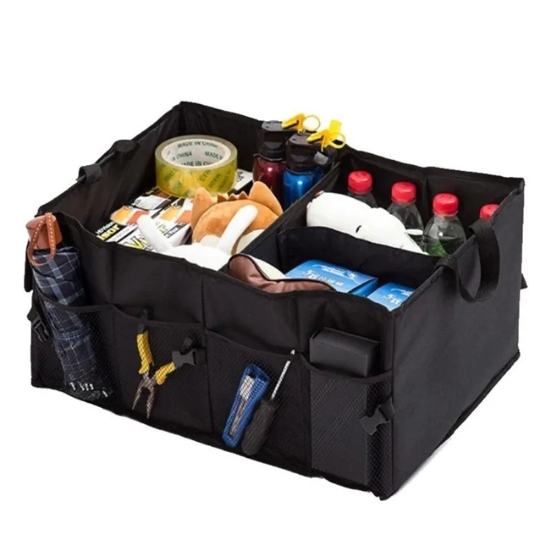 Black Car Trunk Organizer Foldable - Large Capacity Multi-compartments Space-saving Camping Use