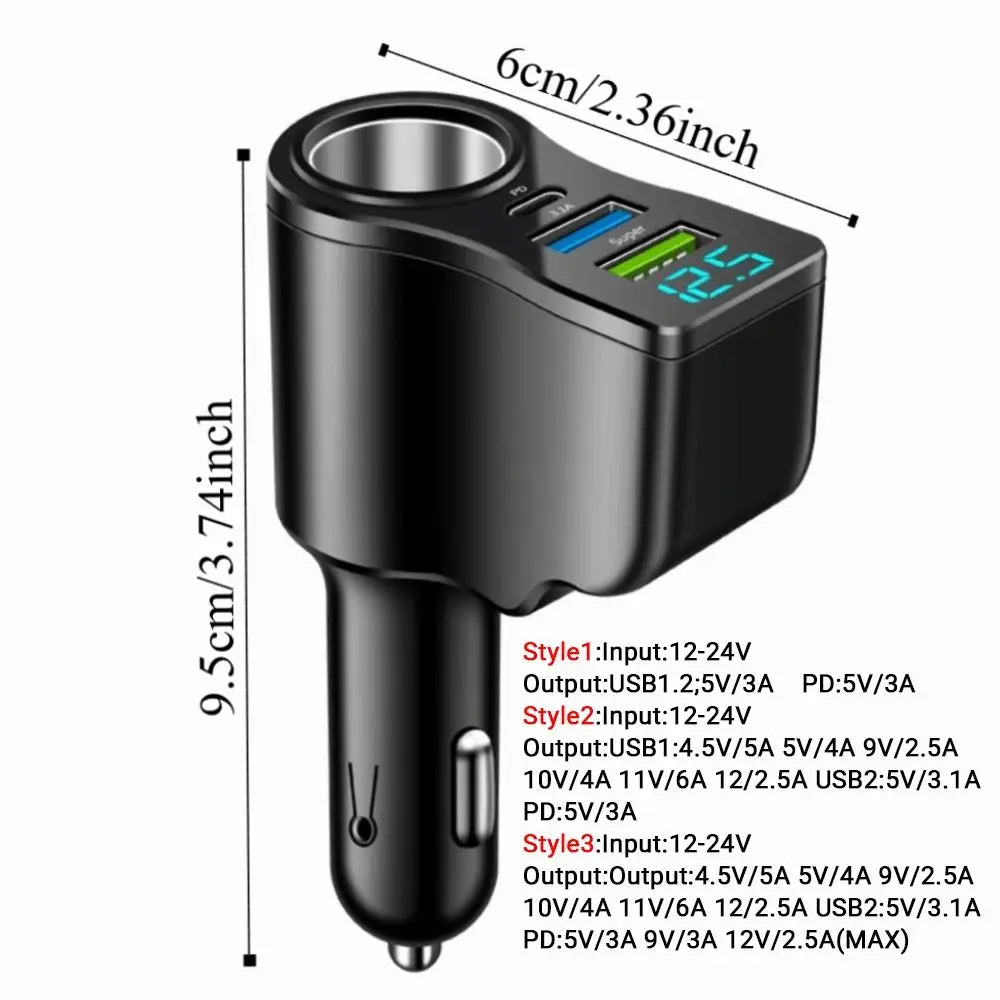 4 in 1 Dual USB Car Charger Fast Charger 66W Auto Phone Charger Multifunctional USB&Type-C Car Charger Adapter Mobile Phone