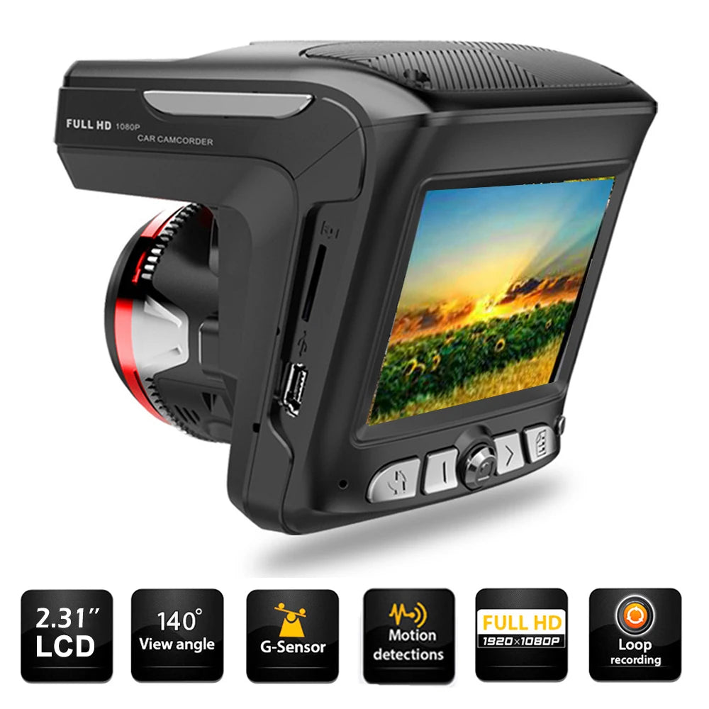 2025 Car Dash Recorder English & Russian Version Anto Detector X7- Plush Anti Laser DVR Dash Cam FHD 1920x1080P Video Recorder