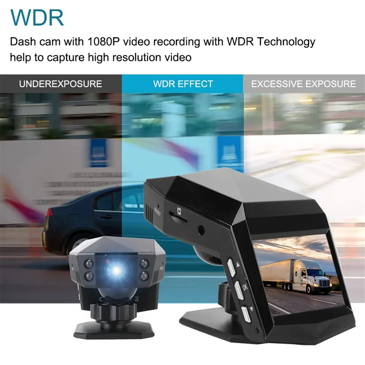 Car Dash Video Recorder Rear View Monitor DashCam 2Inch Screen 1080P Wide Angle(A)
