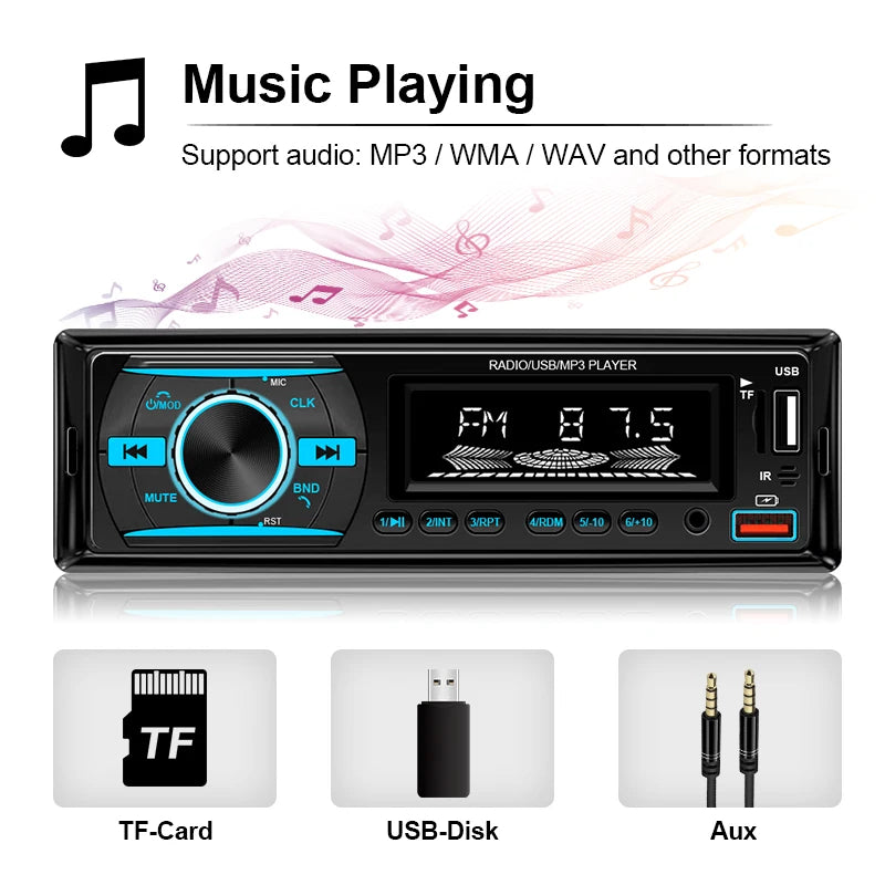 Hippcron Car 1din Radio Audio Stereo Bluetooth Multimedia Digital MP3 Player Stereos For Car Universal With Aux Input USB