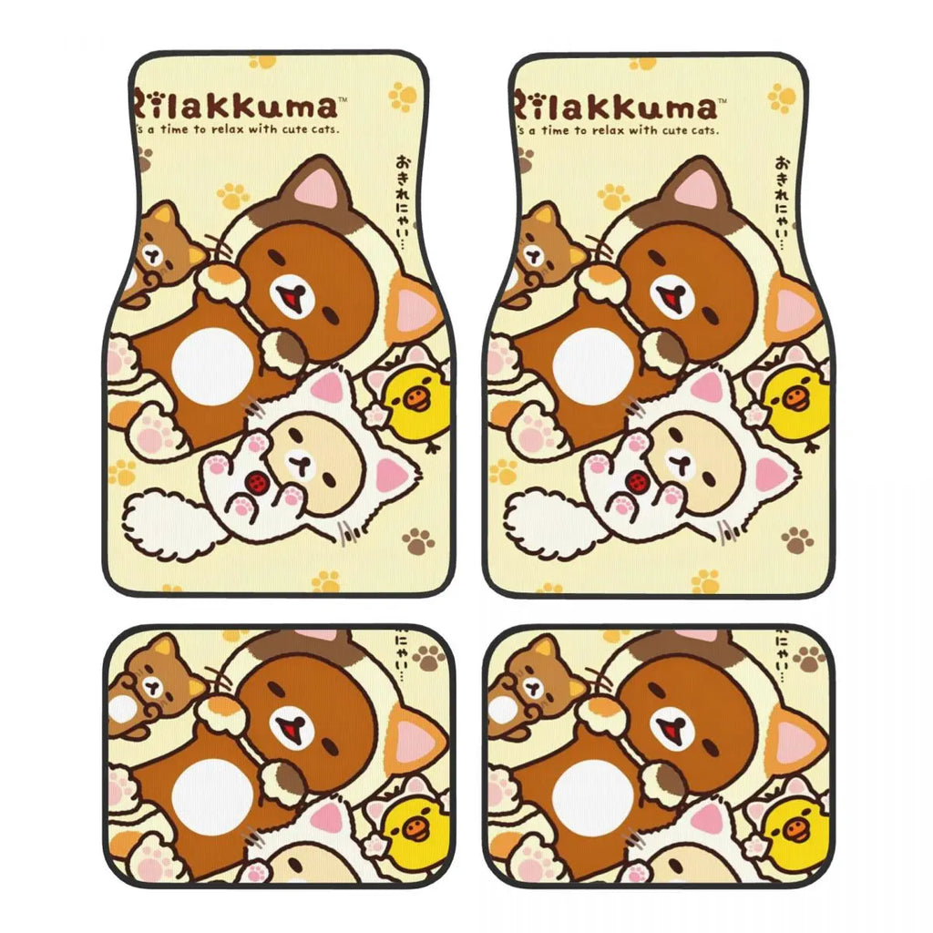 Rilakkuma Car Floor Mats Carpet Set of 4 Anti-Slip Universal Automotive Floor Mat Fit for Mid Trucks