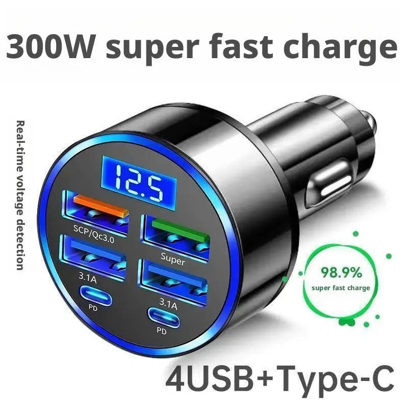 Car fast charging head 6 in 1 USB C Car Phone Charger Adapter 4 Ports Usb With Voltage Detection Car Power Adapter
