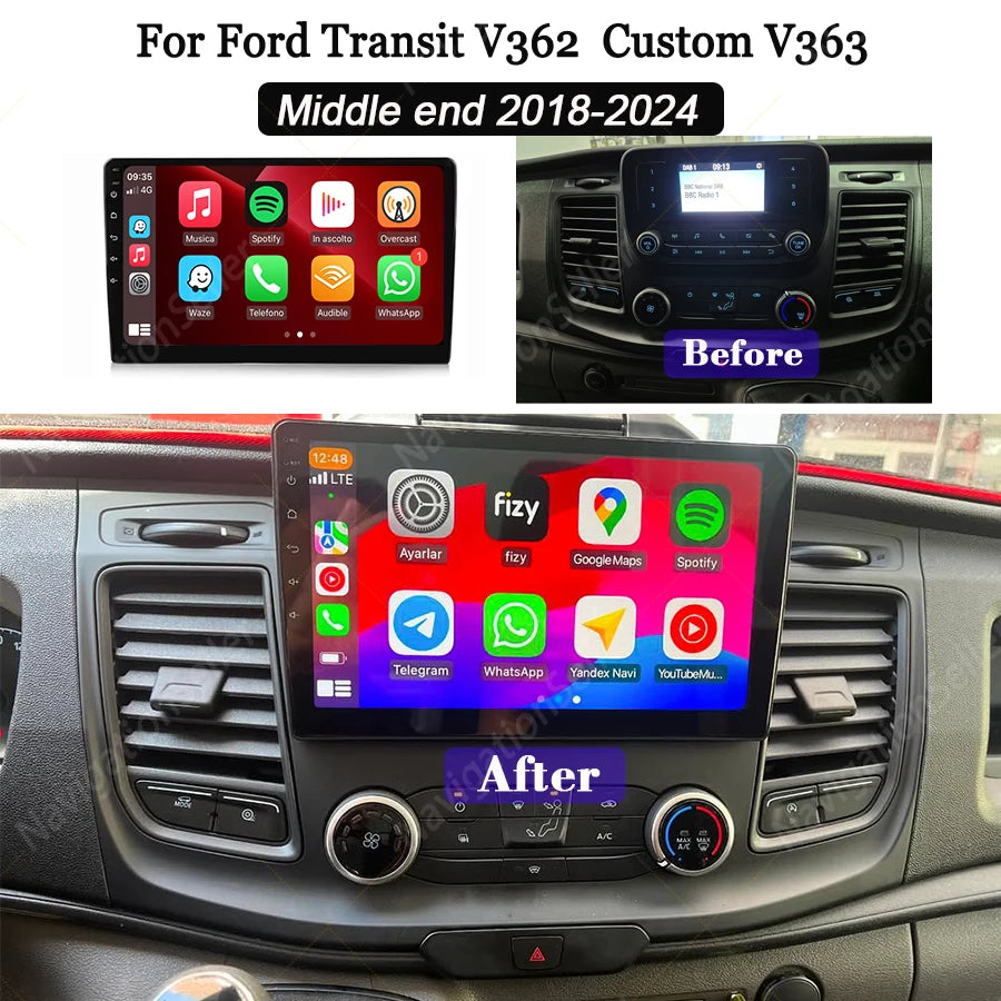 VIGOHI For Ford Transit Custom Pantalla 2018 2019 2020 2021 2022 2023 2024 Android Radio Carplay Multimedia Youtube Tiktok Wifi