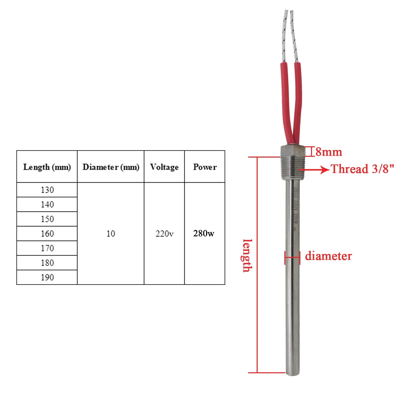 spark plug ignition pellet 3/8 inch 140 150 160 170 180 mm pellet ignition resistance pellet diameter 10mm 220v 280w