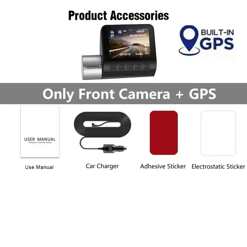 Dashcam 4K GPS Wifi 24h Parking Monitor Dash Cam for Car Dual Camera Front and Rear Night Vision Dvrs Kamera Video Registrator