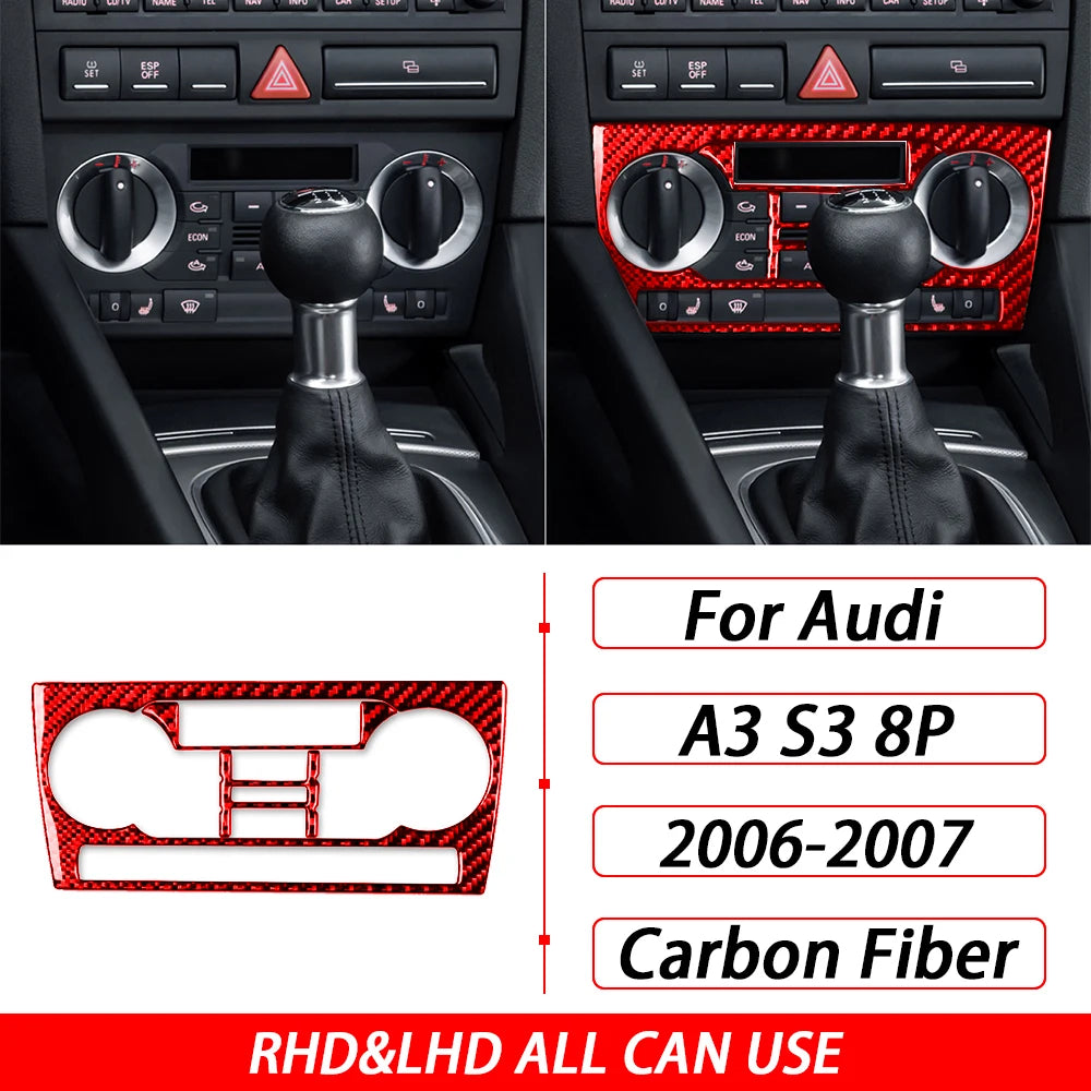 For Audi A3 S3 8P 2006 2007 Car Accessories Carbon Fiber Central AC Radio CD Navigation Panel Set Trim Cover Interior Sticker