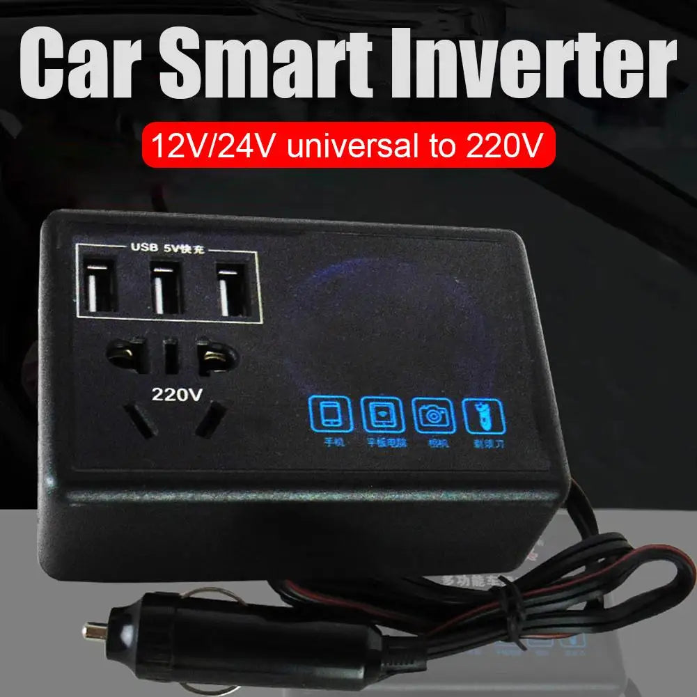 Car Power Inverter 12V/24V DC To 220V AC Car Converter Charger Adapter Outlet USB Converter Port Ideal for Cars, Trucks & RVs
