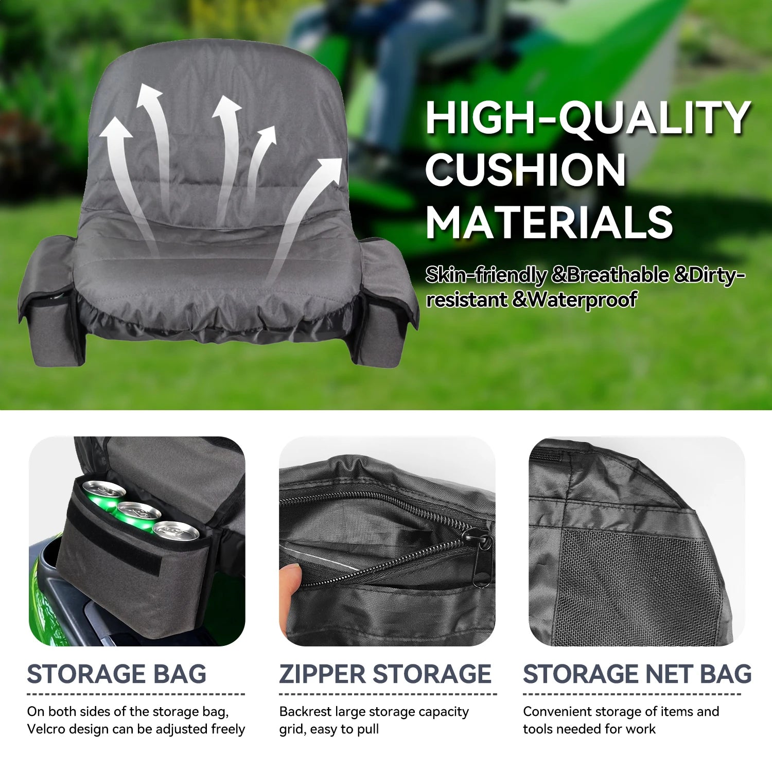 Riding mower seat cover with two storage bags, 600D Oxford Tractor Seat protection tractor seat cover fits most mowers