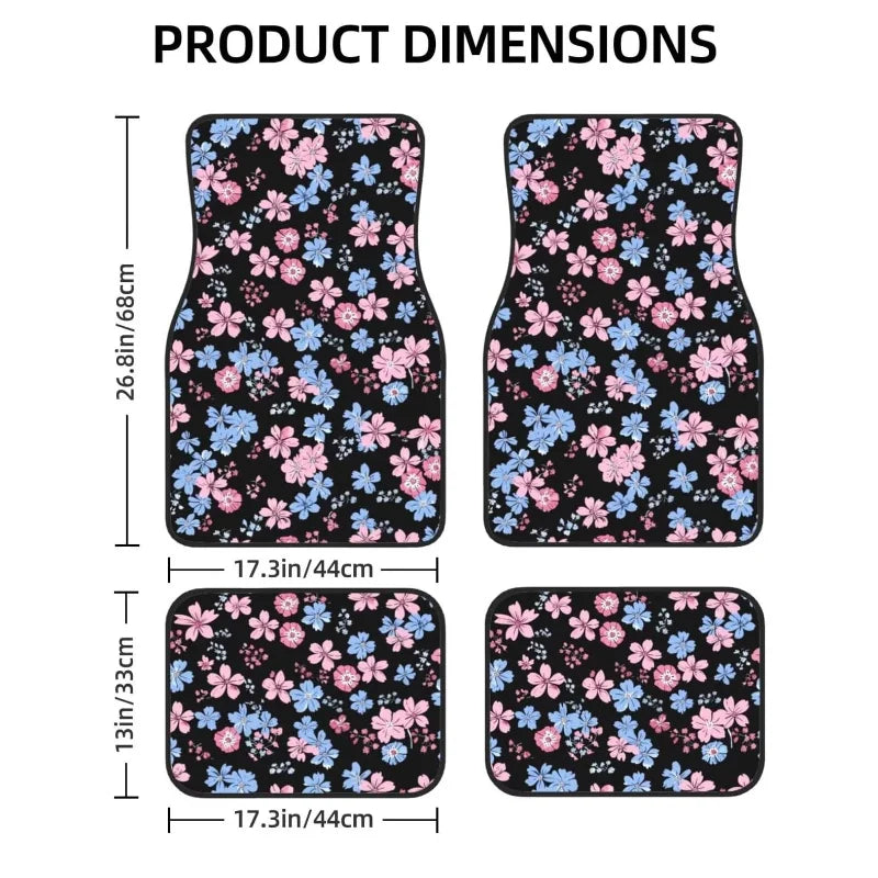 Floral Print Car Floor Mats Cute Flower Front Rear Seat Floor Rugs Carpets Full Set Auto Interior Accessories Decor gift