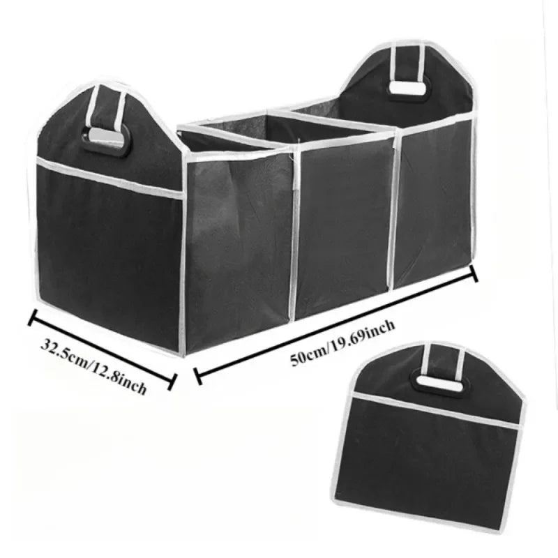 Black Car Trunk Organizer Foldable - Large Capacity Multi-compartments Space-saving Camping Use