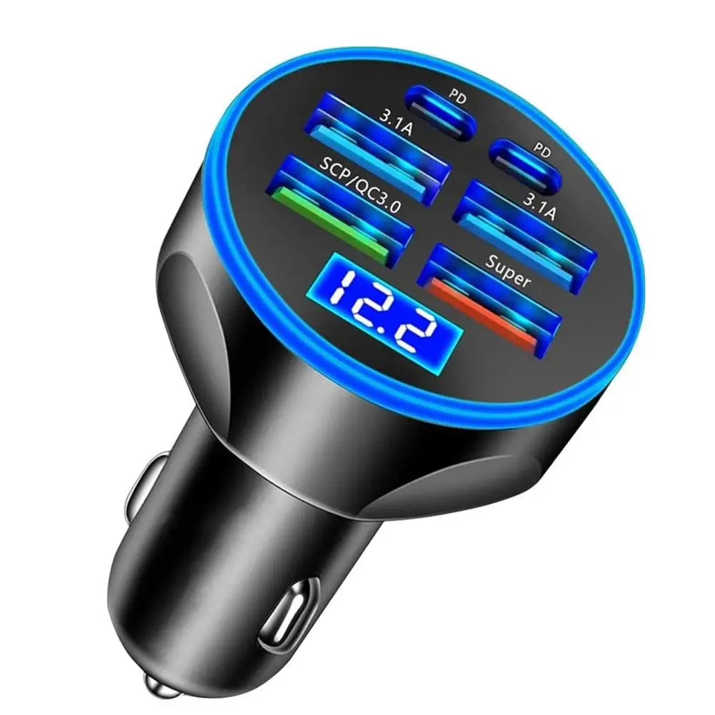 Car fast charging head 6 in 1 USB C Car Phone Charger Adapter 4 Ports Usb With Voltage Detection Car Power Adapter